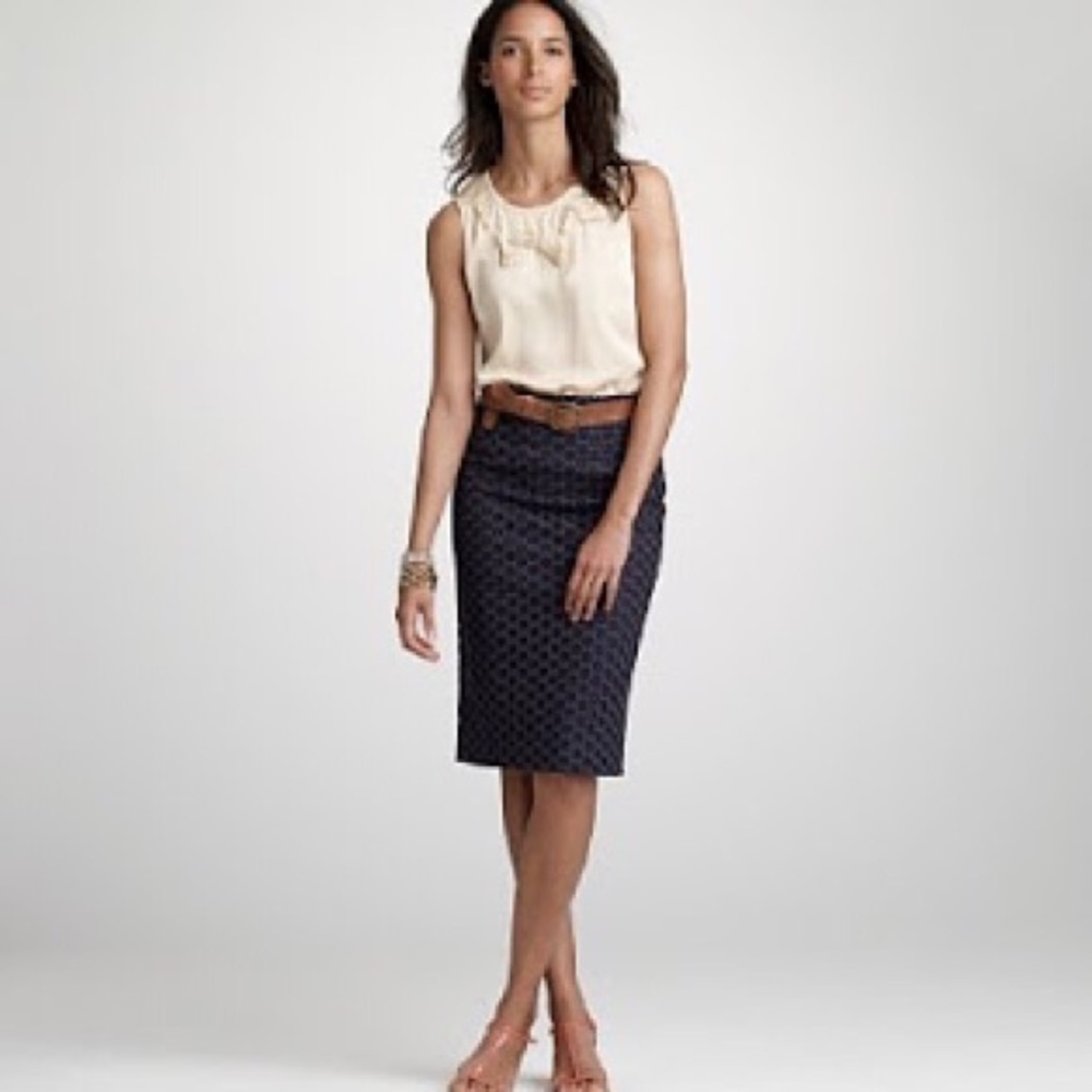 J. Crew NWT Eyelet Crochet Navy Dark Blue Pencil Shirt size 10